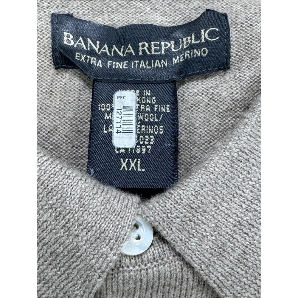 BANANA REPUBLIC Sweater‎ 100% X-Fine ITALIAN Merino Wool Mens 2XL Beige 3 Button